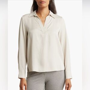 New Elie by Elie Tahari Long Sleeve Blouse XL Stone